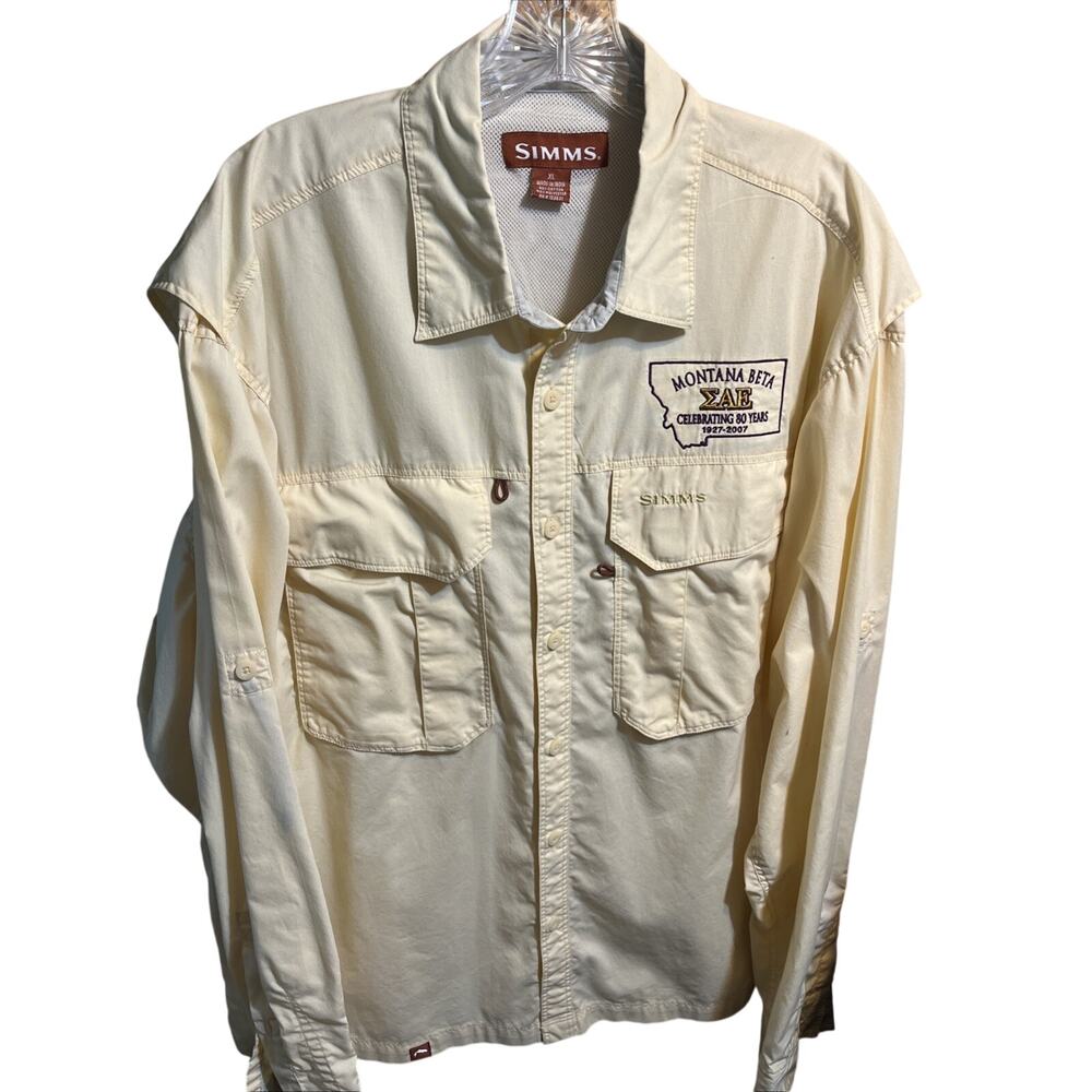 Simms Shirt Men’s Size XL Outdoor Fishing Button Up Long Sleeve Zip Pockets